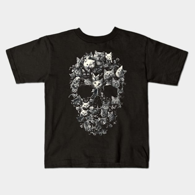 Cat Skull Interpretation Kids T-Shirt by BilodeauBlue